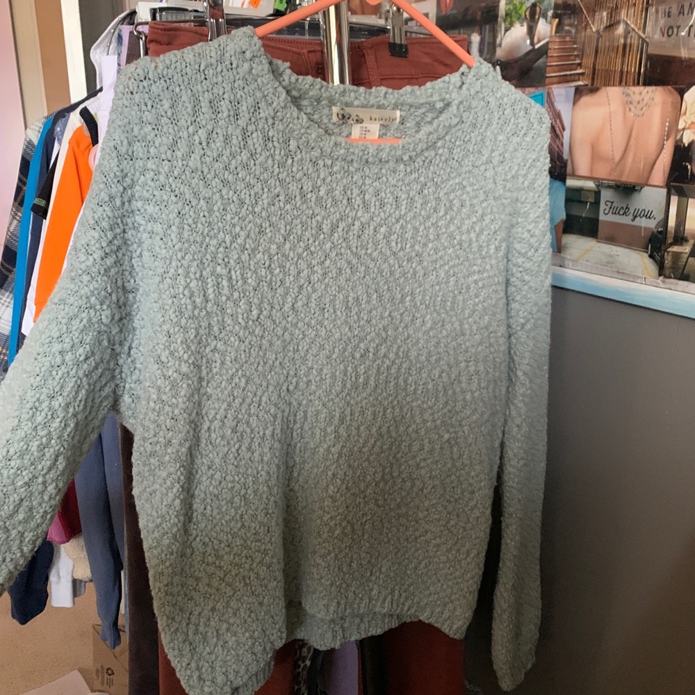 mint green fuzzy sweater